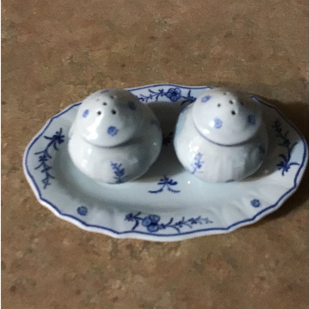 Vintage Blue & White China - Salt/Pepper andTray
